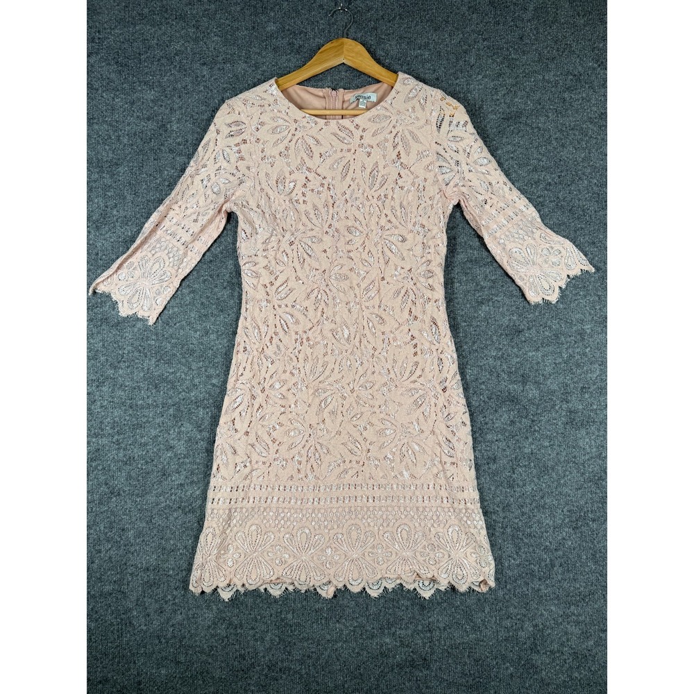 Kensie Sheath Dress Womens 8 Nude Pink Floral Lace 3/4 Sleeve KDLN0805